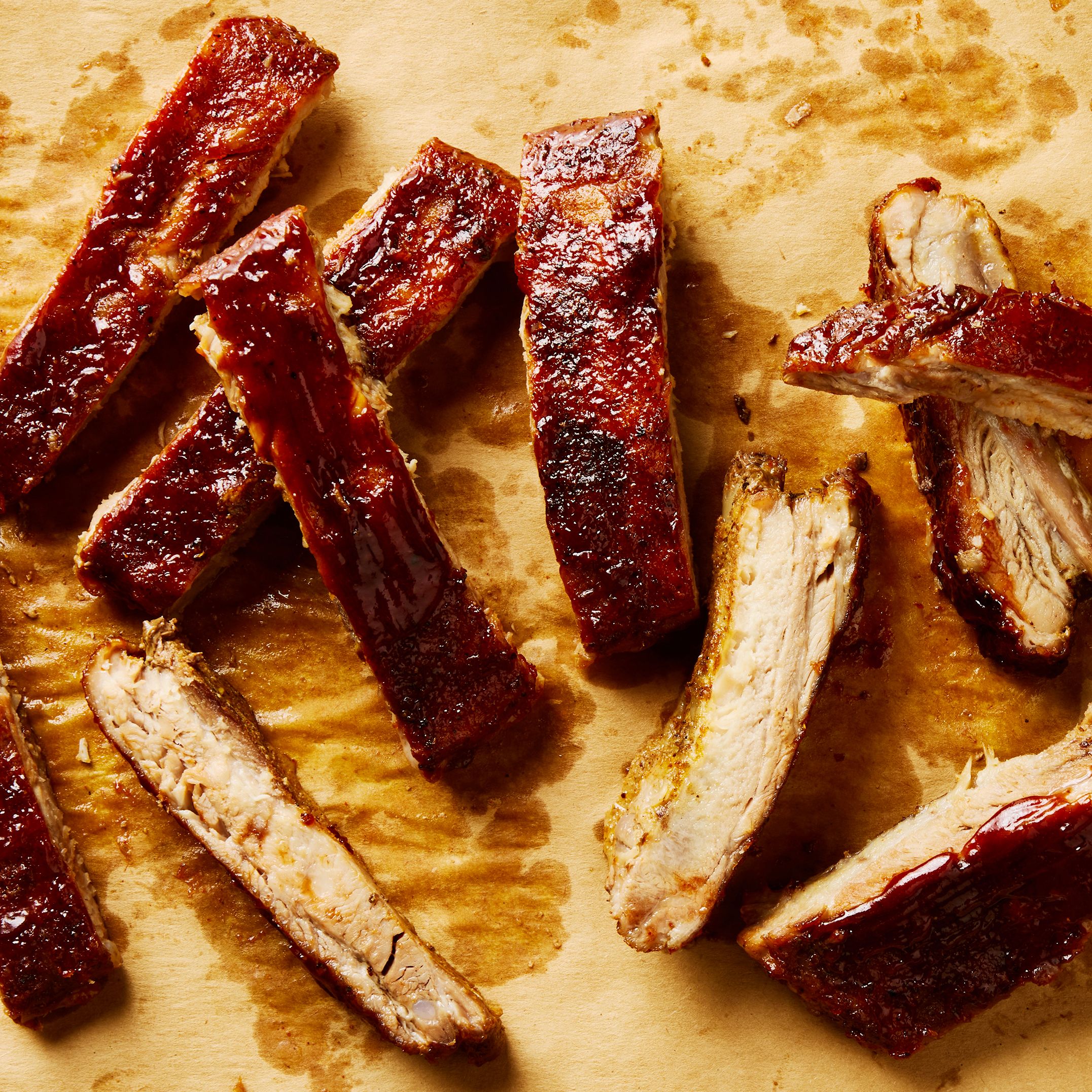 Two piece ribs slowly grilled St. Louis style